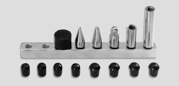 7/16' 6-pc screw-on tip set: 1' & 2' extensions, 1' softtip, 1' me dium tip, 1' pencil point, 3/4' ru
